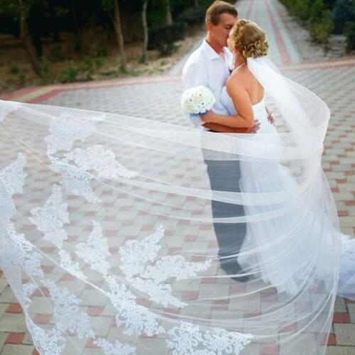 Single Layer Wedding Veil Bridal Veil Lace Embroidery Lace Edge Cathedral Veil 3m with Comb