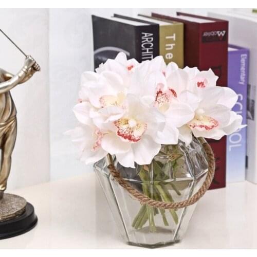 6 Heads Real Touch Latex Orchid Artificial Orchid Silk Flowers Bridal Bouquet Mariage Party Home Wedding Festival Decorative