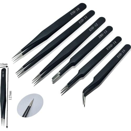6Pcs Anti-static ESD Stainless Steel Tweezers Maintenance Jewelry Tweezers Tools DIY Handmade For Epoxy Resin Jewelry Making