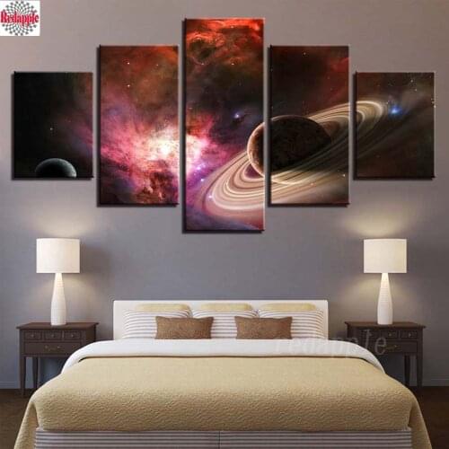 Full Square Round Drill 5D DIY Diamond Painting 5 Pieces Space Galaxy Saturn Planet cross stitch Embroidery Mosaic Home Decor