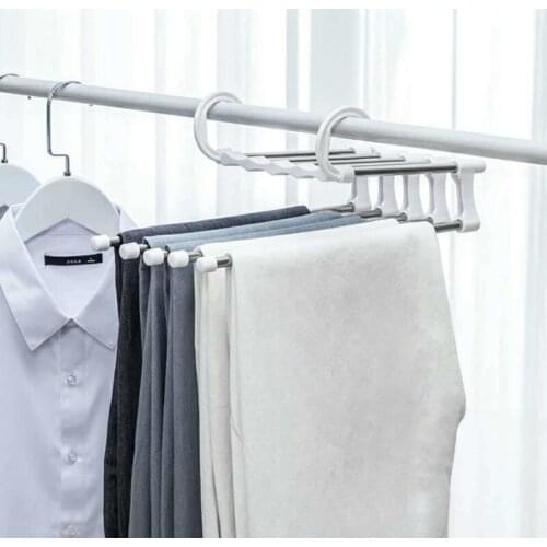 Portable 5-in-1 Multi-function Stainless Steel Retractable Pants Rack Trouser Hanger Clothing Wardrobe Storage Organization