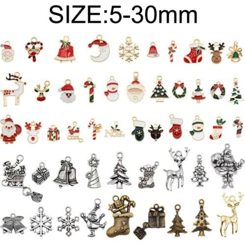 Julie Wang 10PCS Christmas Charms Random Mixed Enamel And Alloy Santa Claus Tree Bell Hat Pendant Jewelry Making Accessory