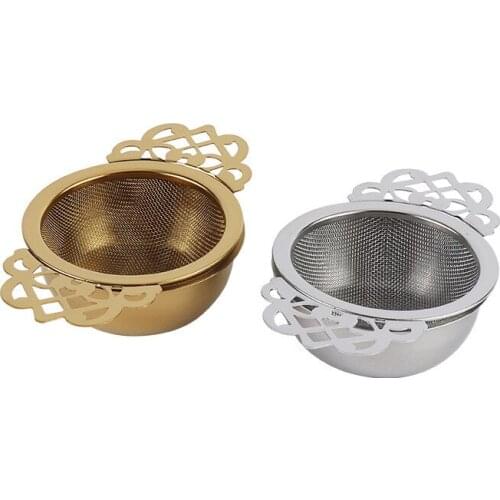 50Pcs Empress Tea Strainers with Drip Bowls, Mesh Tea Infuser Stainless Steel Loose Leaf Tea Filter with Double Winged Handles