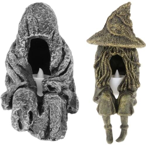 Resin Solar Light Sculpture Ornament Garden Statue Witch Figurine Gifts