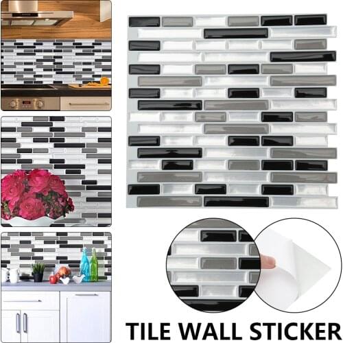 Modern Easy To DIY Backsplash Decor Wallpaper Popular 3D Black Silver Gray Peel and Stick Wall Tiles - 1 Sheet