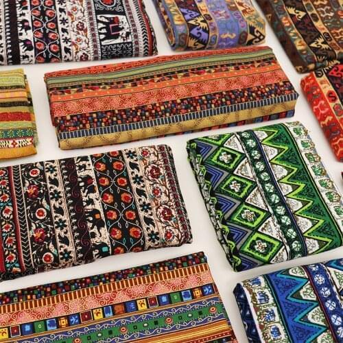 50cm*140cm Ethnic Bohemian Printed Cotton Linen Fabric for Sewing Clothes Tablecloth Home Decor Fabric