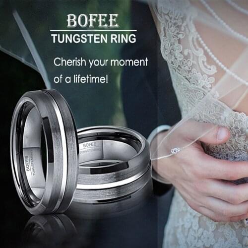 BOFEE Tungsten Ring Wedding Band Black Sliver Couple Womens Men Rings Carbide Brushed Beveled Engagement Jewelry Fashion Gift