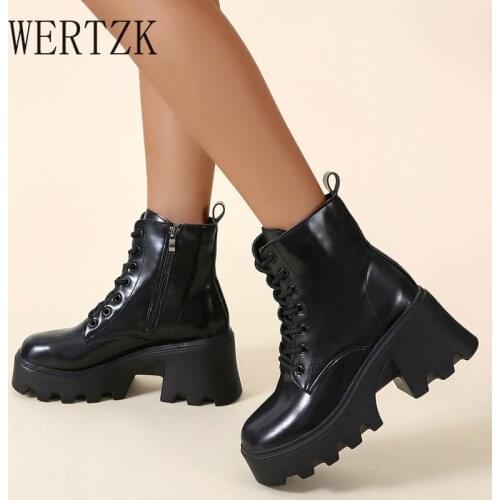 Size 35-40 Platform Chunky Heel Zipper Goth Motorcycle Boots Women Black Fashion Punk Cool Combat Ladies Shoes
