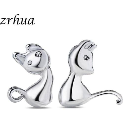 ZRHUA Woman Silver Color Cat Earring Fashion Jewelry Earrings For Women Romantic gift for girlfriend/Lover/Sister
