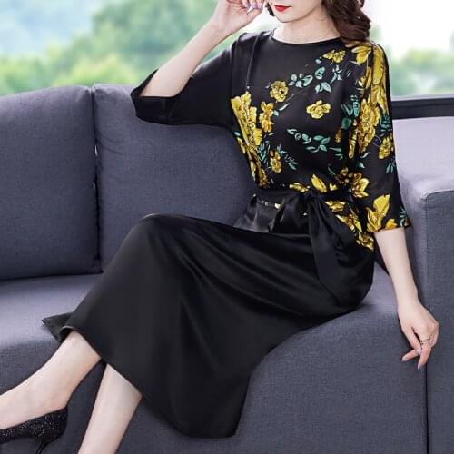 2021 Summer Vintage Loose Print Silk 4XL Plus Size Dress Spring Casual Patchwork Midi Dress Women Elegant Bodycon Party Vestidos