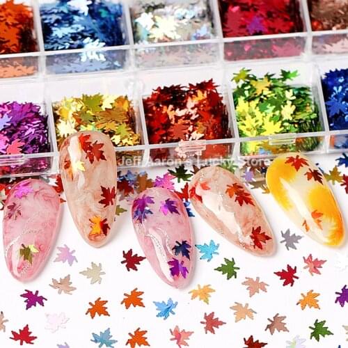 1 Box Mirror Maple Leaf Flake Nail Glitter Holographic Paillette Chameleon Sequins Gradient Autumn Polish Manicure Decorrations
