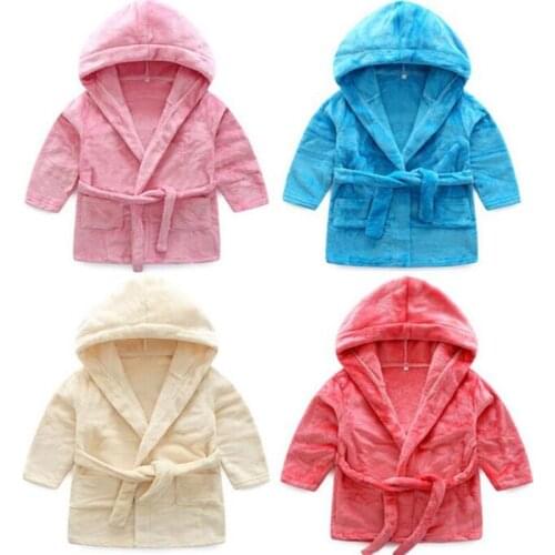 1PCS/Lot Unisex Baby Robe Hooded Fleece Bathrobe Kids Fleece Flush Hooded Bathrobe Size for 24-36 Months