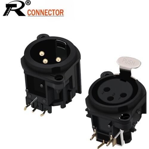 10pcs/lot 3 Pin XLR Female/Male Right Angle PCB Panel Mount High Quality 90 Degree 3 Poles XLR Jack Socket Chassis