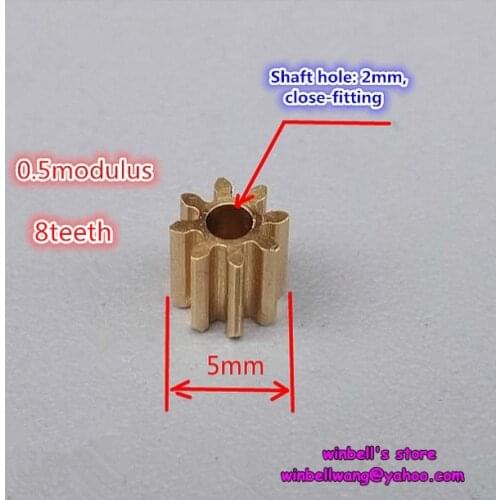 10PCS! Metal gear 0.5modulus 8teeth for gear-box 2mm main shaft 0.5M 8T copper gear