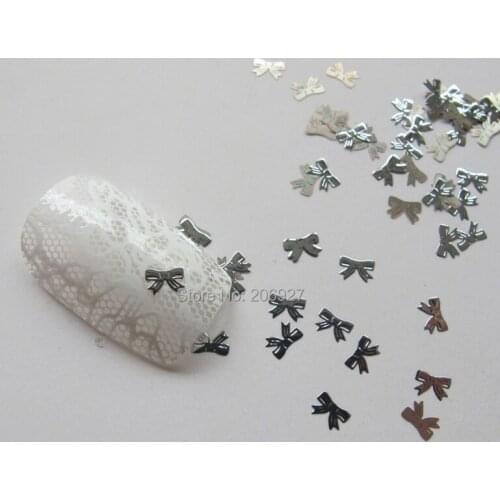 MS142-1 100pcs Silver Cute Bow Metal Sticker Nail Art Metal Sticker Nail Art Decoration Non-adhesive Sticker