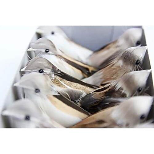 12Pcs Perched Woodland Birds Artificial Feather Bird Home Photography Props