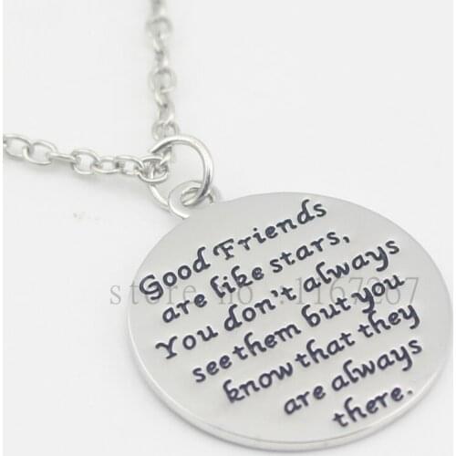 2016 hand stamped Jewelry"Good Friends Are Like Stars"Disc and Star Friendship Pendant Necklace good friend Jewelry