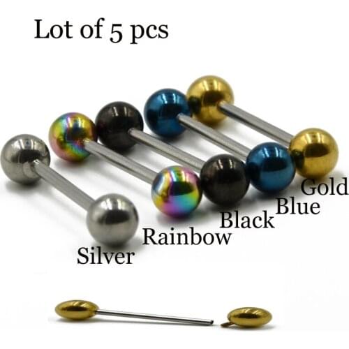 5 PCS 316l Surgical Steel Round Internally Threaded Ball Screw Fit Tongue Barbell Piercing Nipple Shiled Ring Fashion Jewelry