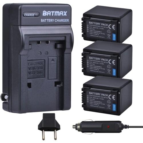 Batmax 3pc VW-VBT380 VBT380 Battery+Car Charger For Panasonic HC-V110, HC-V130, HC-V160, HC-V180, HC-V201, HC-V250,HC-V260