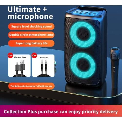 Home KTV Wireless Bluetooth Speaker Portable Dual Subwoofer Colorful RGB Outdoor Stereo Music Speaker Support TF Card FM Radio