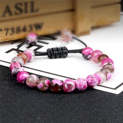 Natural Stone Bracelet Men 8mm Green Blue Purple Fire Agates Onyx Beads Women Bracelets Jewelry Friendship Couples Handmade Gift