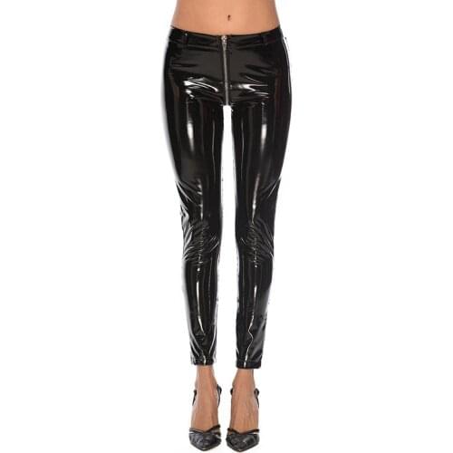 Plus Size Wetlook Shiny PVC Zipper Crtoch Pencil Pants Sexy PU Leather Push Up Leggings Autumn Punk Rock Trousers Pantalon Femme