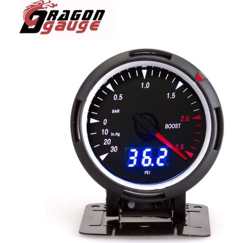 DRAGON GAUGE 60mm Boost Gauge Vacuum Gauge PSI/BAR/In.Hg Digital Pointer Dual Display With Boost Sensor and Gauge Rack