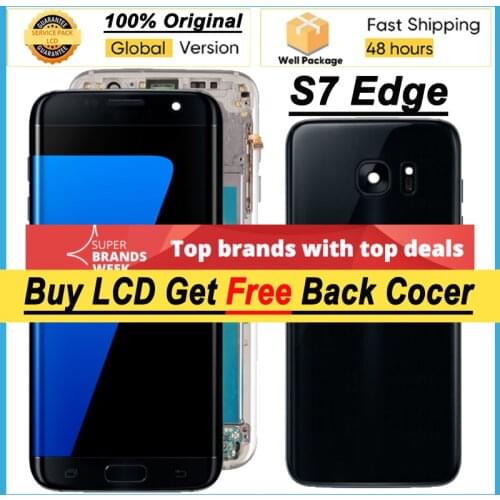 100% Original 5.5'' AMOLED Display for Samsung Galaxy S7 edge G935 G935F SM-G935F LCD With Frame Touch Screen + Battery Cover
