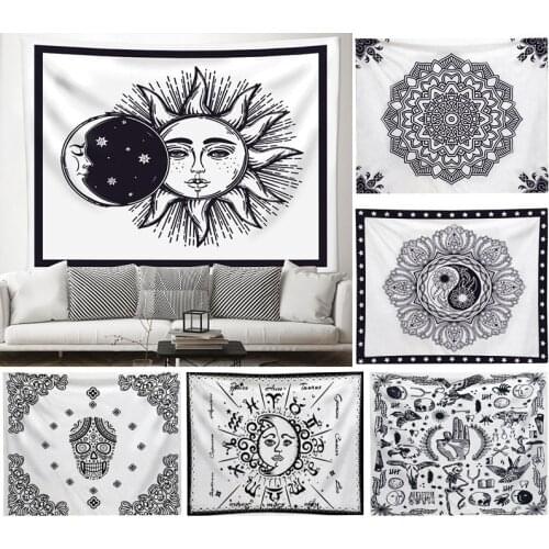 Mandala Tapestry White Black Sun And Moon Tapestry Wall Hanging Gossip Tapestries Hippie Wall Rugs Dorm Decor Blanket 100x75cm