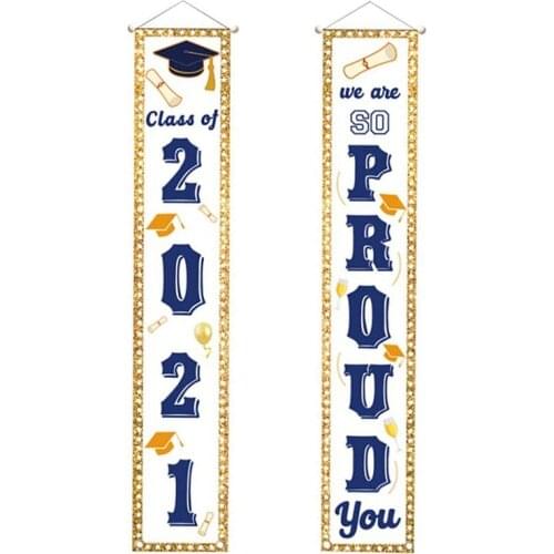 Hot XD-2 Pieces 2021 Graduation Porch Sign Graduation Congrats Banner Decoration for Graduation Party Grad Party Decorations