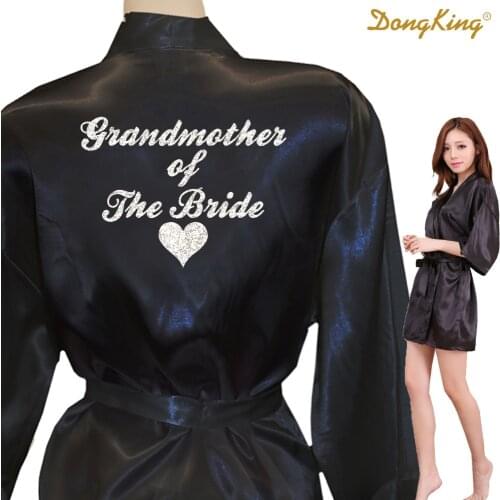 DongKing GRANDMOTHER OF THE BRIDE Robes Grandmother of the Bride Heart Golden Glitter Print Kimono Robe Bridal Party Satin Robes