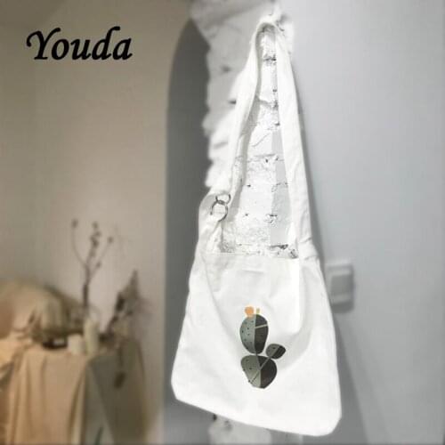Youda New Fresh Cactus Printed Canvas Tote Adjustable Messenger Bag Large Capacity Shoulder Bags College Style Handbags