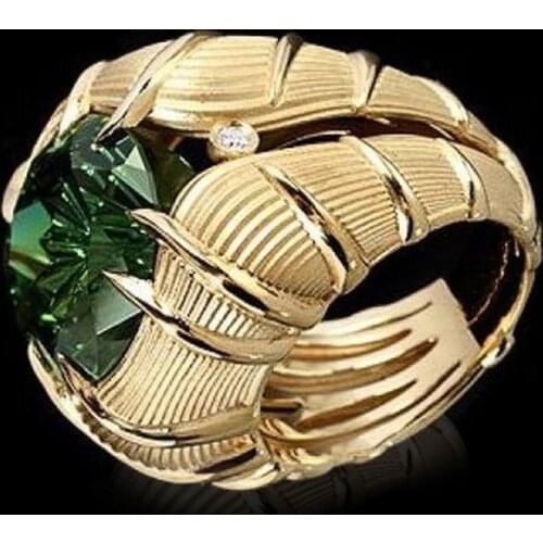 Huitan Hyperbole Women Finger-rings with Green Cubic Zirconia Punk Rings for Cocktail Party Gold Color Accessories Drop Shipping