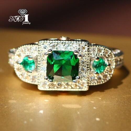 YaYI Fine Jewelry Fashion Princess Claw Set Cut Green Cubic Zirconia Silver Color Engagement Wedding Party Lovers Gift Rings