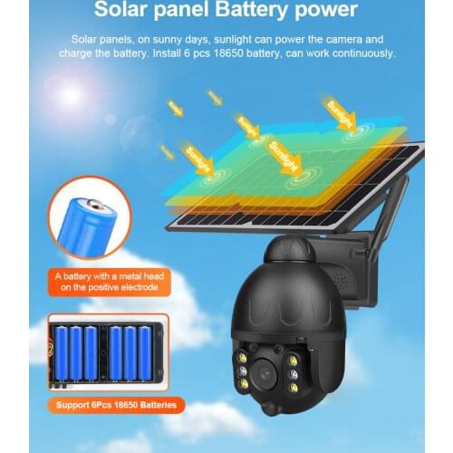 2MP WIFI Low Power Solar Security Camera Ai Humanoid Detection 8W Detachable 18650 Battery Outdoor PTZ CCTV Cam