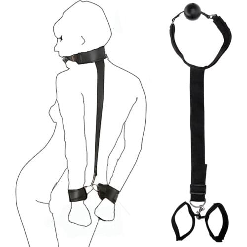 Mouth Gag Ball SM Bondage With Hand Cuffs Oral Fixation Restraints Mouth Stuffed Sex Toys for Couples