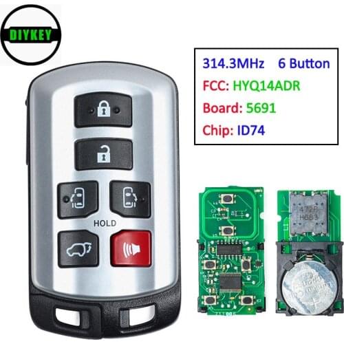DIYKEY For 2011 - 2019 Toyota Sienna Van 314.3MHz Keyless Entry Remote Smart Key Fob 6 Button ID74 Chip FCC: HYQ14ADR Board:5691