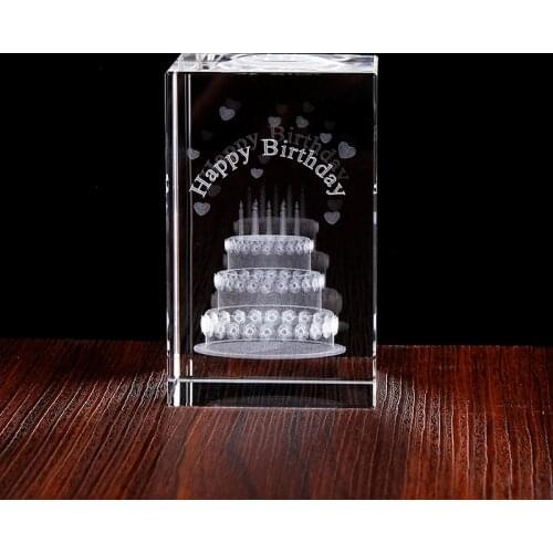 Cool Birthday Gifts Amazing 3D Cake Lser inside Crystal block with LED Light base Home Decoration Status