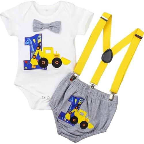 Pudcoco 3-18 Months Baby Boys Summer Outfits Suit , Short Sleeve Cartoon Pattern Bowknot Romper + Bib Shorts 2 Piece Set