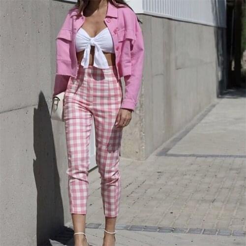 MESTTRAF Women 2021 Fashion Vintage Plaid Print Casual Straight Pants Retro Female Zipper Pocket Pantalones Long Trousers