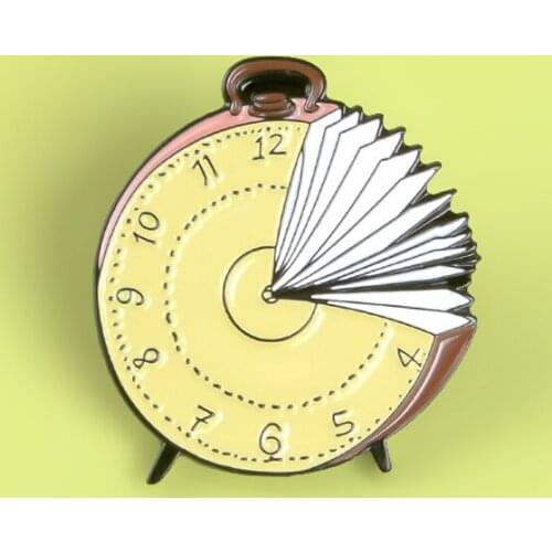 Cartoon Clock Reading Book Brooch Reading World Enamel Pins Book Time Clock Brooch Bag Clothes Lapel Pin Badge Jewelry Gift Kids