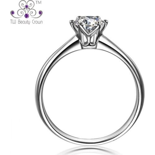 1 Pc 1 Carat Real 925 Sterling Silver Eternal 6 Prongs Classic Design Clear Cubic Zircon Wedding Rings For Woman Fashion Jewelry