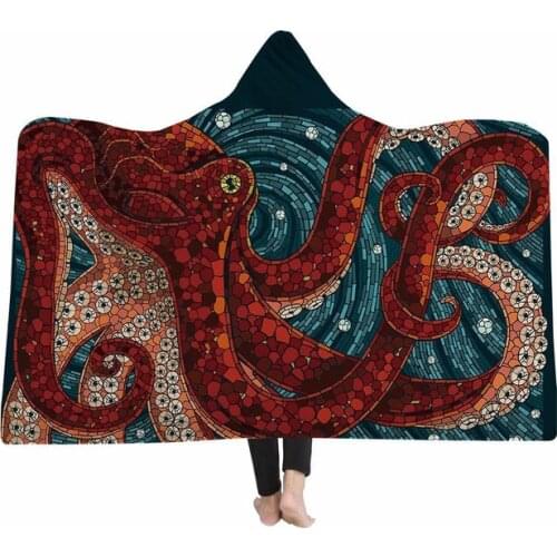 Sea Creatures Turtle Seahorse Octopus Dreamcatcher Hooded Blanket Sherpa Fleece Wearable Plush Throw Blanket On Bed Sofa
