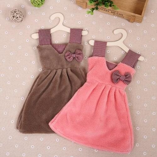 1Piece Cute Dress Shape Bowknot Patterns Coral Fleece Dress Pattern Hanging Wipe Hand Face Bath Clean Dry Towel