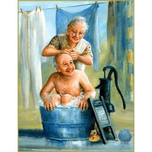 The elderly take a bath Girl Painting Cross Stitch Kits Needlework Embroidery Crafts 14ct Unprinted DIY Arts Handmade Home Decor