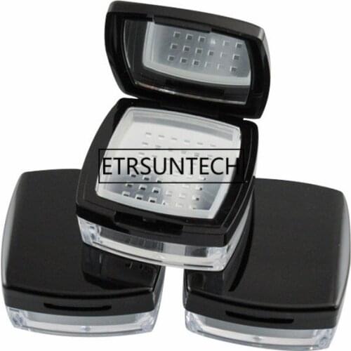 10g Empty Black Loose Powder Case With Mirror,Sifter Square Loose Powder Box With Sifter, Plastic Cosmetic Powder box F20171267