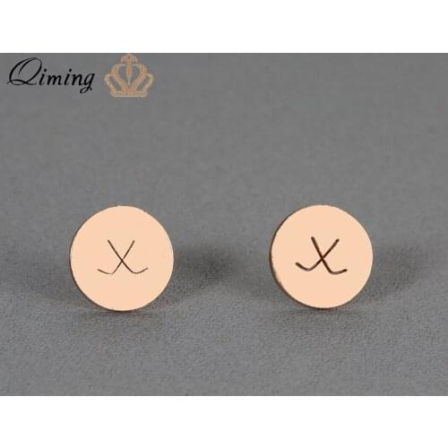 QIMING Surgical Steel Hockey Stud Earrings Geometric Ball Round Design Vintage Simple Gold Earrings Women Party Gift