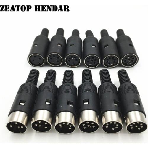 50Pcs Din 3 4 5 6 7 8 Pin Male Jack Female Plug with Black Plastic Handle Male DIY Soldering Connector