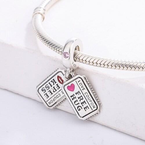 Romantic Fashion Valentines Day Gift 925 Sterling Silver Stunning Love Coupon Dangle Pendant Charms Bracelet For Pandora
