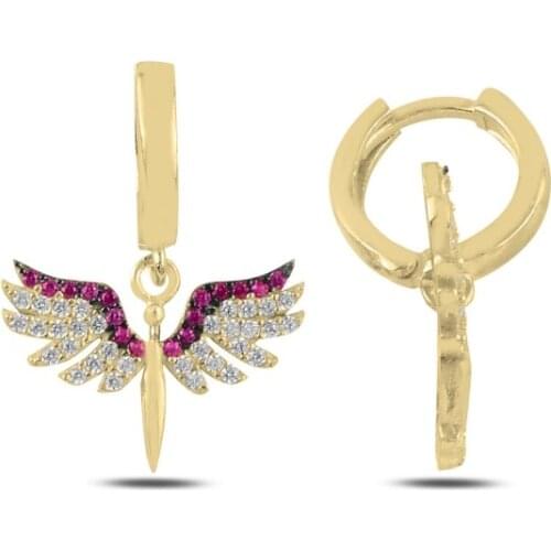 Silver 925 Sterling Angel Zircon Leading Team Earrings